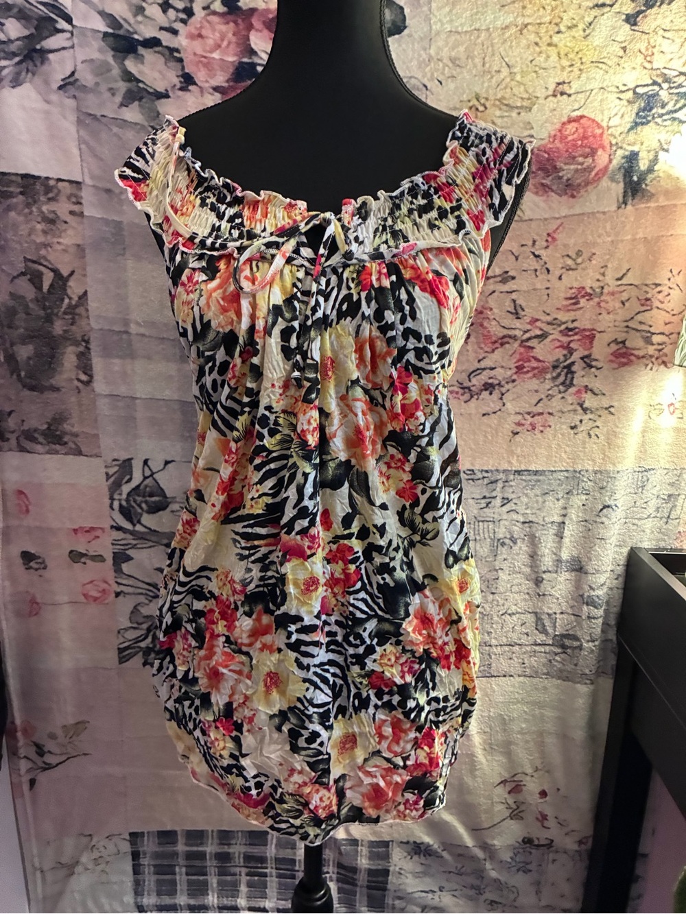 Off-Shoulder Floral & Zebra Print Dress